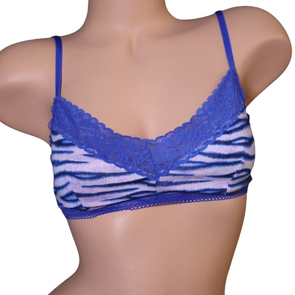 Savage X Fenty Blue Zebra Lace Bralette Soft Cup Bra NWT S
